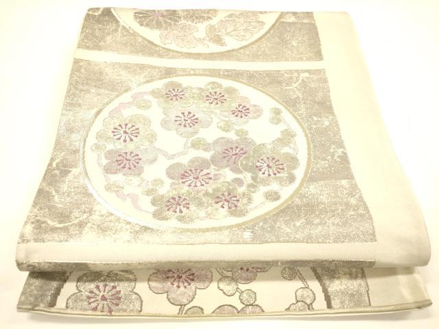 平和屋着物◎六通柄袋帯 草花丸文 銀糸 正絹 逸品 DAAI5988op