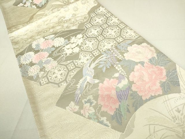 平和屋着物◎六通柄袋帯 地紙鳳凰草花文 プラチナ箔二重織 逸品 DAAI7136we