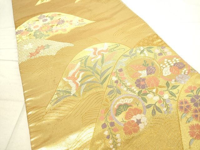 平和屋着物◎佐賀錦 六通柄袋帯 瑞寶 唐織 九百錦 重ね山飛鶴花蝶文 金糸 逸品 DAAI7163we