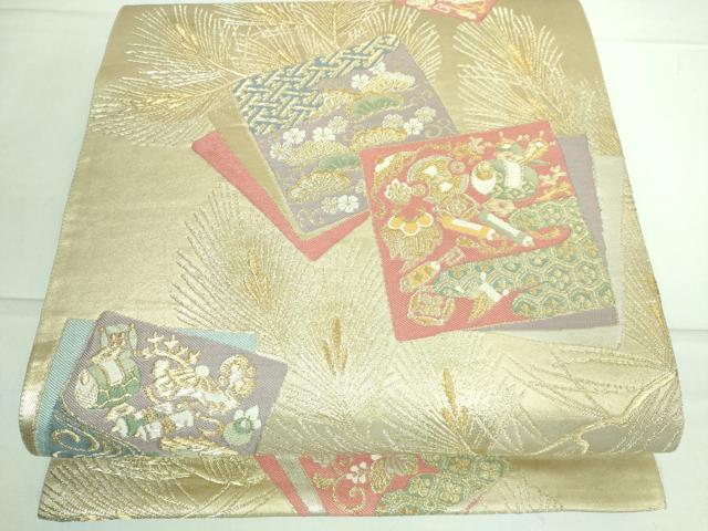 平和屋着物●六通柄袋帯 唐織 重ね色紙彩松文 金銀糸 逸品 DAAJ1299ic