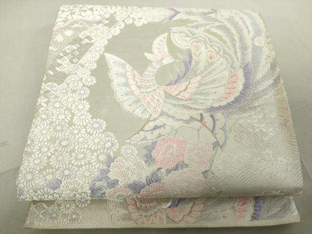 平和屋着物◎六通柄袋帯 唐織 銀糸 大扇面瑞鳳文 銀糸 逸品 DAAJ2618mz