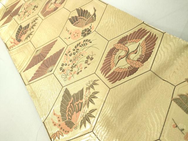 平和屋着物◎佐賀錦 六通柄袋帯 亀甲双鶴花蝶文 金糸 逸品 DAAJ2621mz