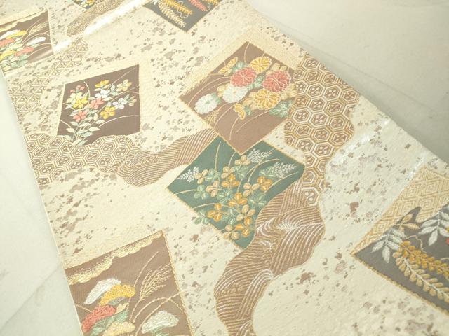 平和屋着物◎六通柄袋帯 唐織 色紙重ね草花文 金銀糸 正絹 逸品 DAAJ2699mz