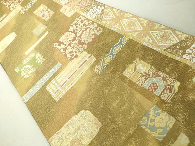 平和屋着物◎六通柄袋帯 袖縞取古渡裂ちらし文 金糸 正絹 逸品 DAAJ2701mz