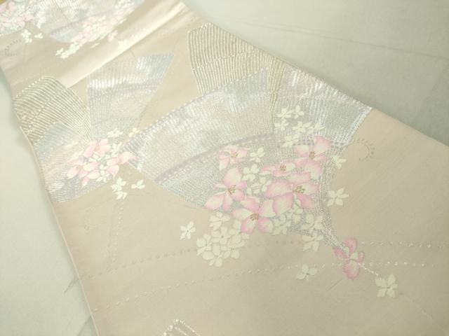 平和屋着物◎六通柄袋帯 扇面草花文 金銀糸 正絹 逸品 DAAJ2722mz