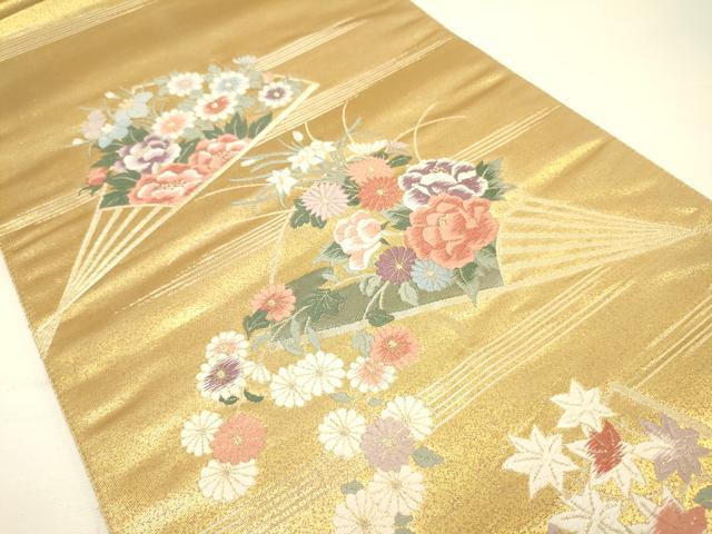平和屋着物◎六通柄袋帯 唐織 扇面花文 金銀糸 正絹 逸品 DAAJ2740zy