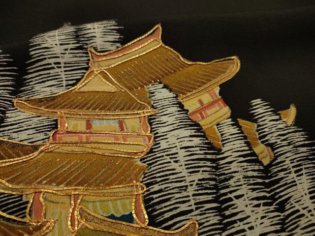 平和屋着物■豪華黒留袖 駒刺繍 樹林風景文 金彩 正絹 逸品 DAAJ2917zy