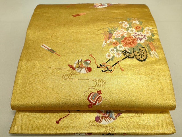平和屋着物■六通柄袋帯 唐織 花車絵文 金糸 逸品 DAAJ3679jm