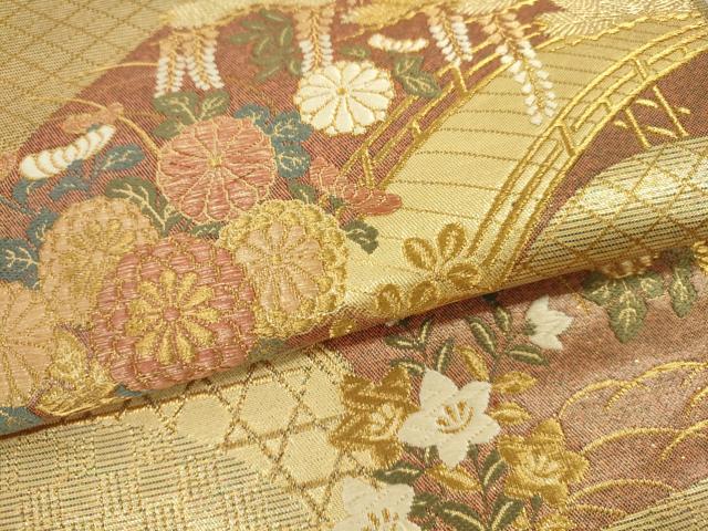 平和屋着物●六通柄袋帯 蒔絵天井文 金糸 金通箔 逸品 DAAJ3779jm