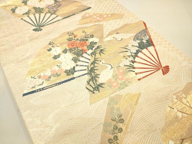 平和屋着物◎六通柄袋帯 扇面飛鶴花文 金糸 引箔 正絹 逸品 DAAJ4341re