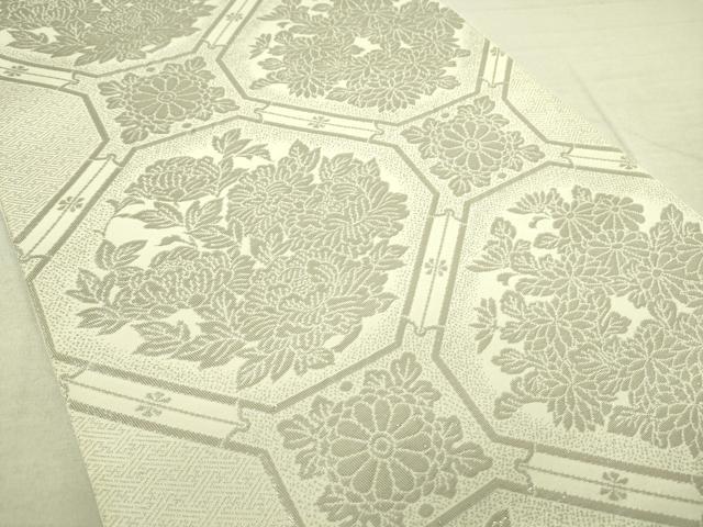 平和屋着物◎六通柄袋帯 蜀江花文 銀糸 正絹 逸品 DAAJ4386re