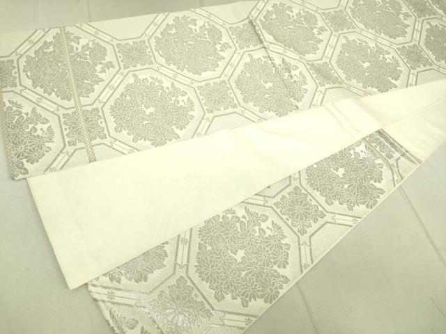 平和屋着物◎六通柄袋帯 蜀江花文 銀糸 正絹 逸品 DAAJ4386re