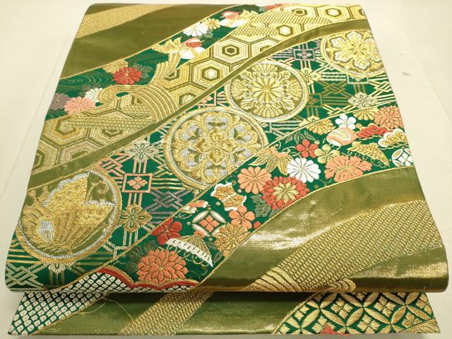 平和屋着物◎六通柄袋帯 唐織 吉祥花文 金銀糸 正絹 逸品 DAAJ4437re