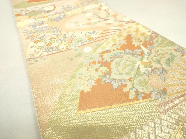 平和屋着物◎佐賀錦 六通柄袋帯 九百錦 扇面花文 金糸 逸品 DAAJ4654tw