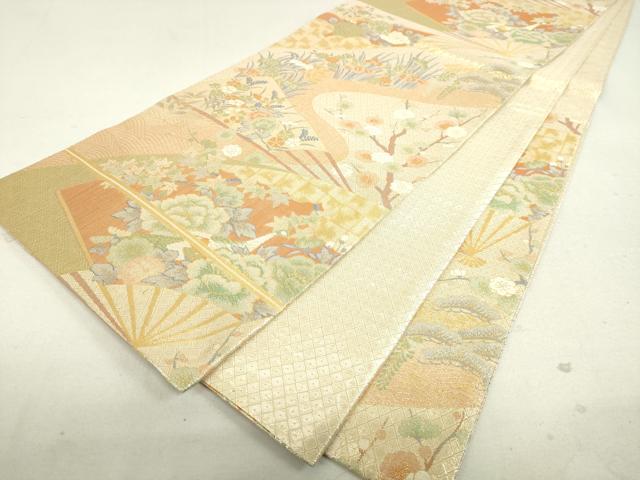 平和屋着物◎佐賀錦 六通柄袋帯 九百錦 扇面花文 金糸 逸品 DAAJ4654tw