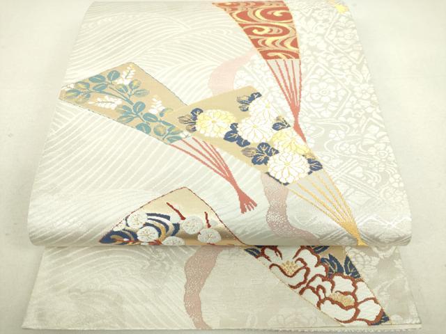 平和屋着物◎六通柄袋帯 唐織 扇面花文 金銀糸 逸品 DAAJ4674tw