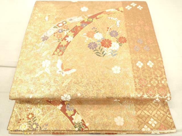 平和屋着物◎六通柄袋帯 唐織 籬花蝶文 金糸 引箔 鈴乃屋扱い 逸品 DAAJ4746tw