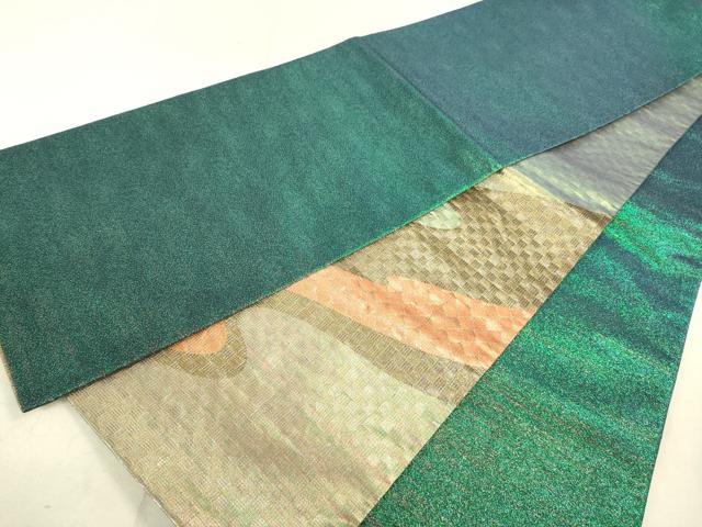 平和屋着物●両面 太鼓柄袋帯 刺繍 流水花文 金糸 正絹 逸品 DAAJ5553du