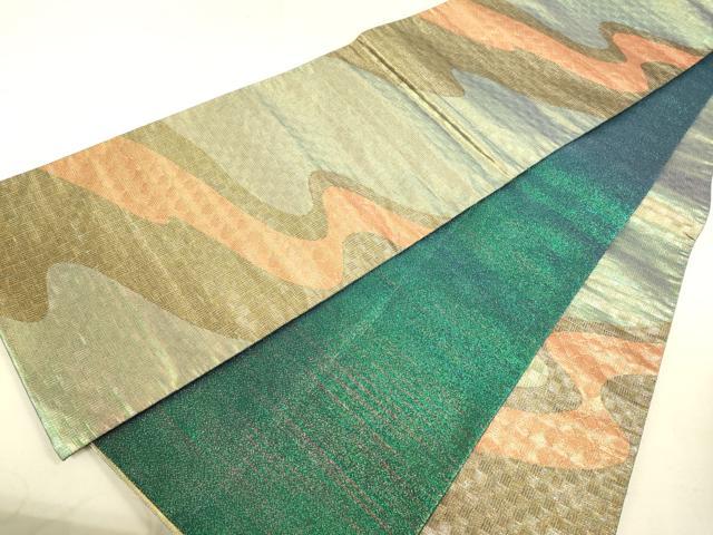 平和屋着物●両面 太鼓柄袋帯 刺繍 流水花文 金糸 正絹 逸品 DAAJ5553du
