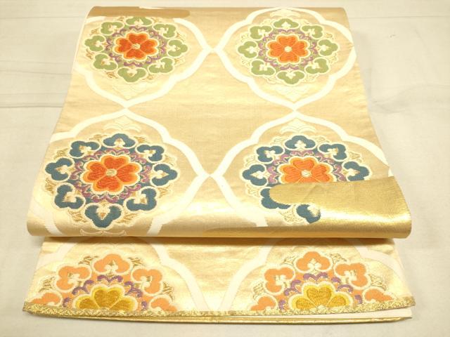平和屋着物●六通柄袋帯 唐織 正倉院花文 金糸 正絹 逸品 DAAJ5675du
