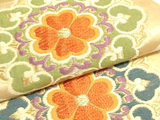 平和屋着物●六通柄袋帯 唐織 正倉院花文 金糸 正絹 逸品 DAAJ5675du
