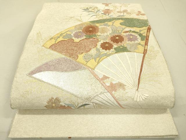平和屋着物●綴れ 太鼓柄袋帯 刺繍 扇面花文 金銀彩 正絹 逸品 DAAJ6593fe