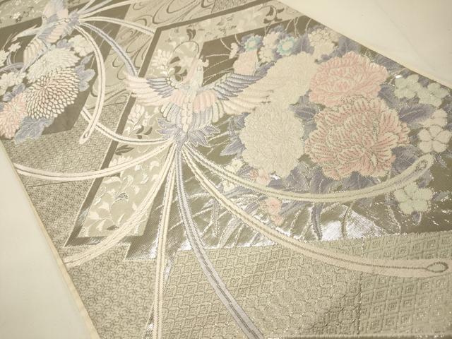 平和屋着物◎六通柄袋帯 唐織 清春鳳凰文 プラチナ箔 正絹 逸品 DAAJ7763fc
