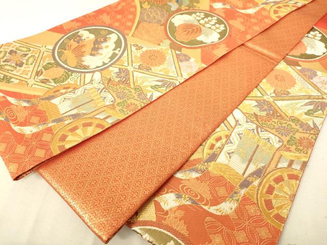 平和屋着物◎佐賀錦 六通柄袋帯 山に御所車文 金銀糸 正絹 逸品 DAAJ7790fc