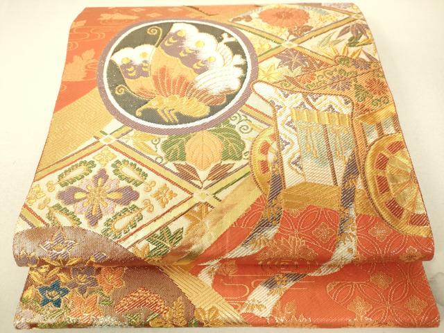 平和屋着物◎佐賀錦 六通柄袋帯 山に御所車文 金銀糸 正絹 逸品 DAAJ7790fc