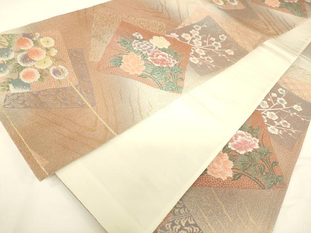 平和屋着物◎六通柄袋帯 色紙花文 金糸 正絹 逸品 DAAJ7816fc