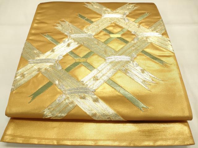 平和屋着物◎太鼓柄袋帯 駒刺繍 総刺繍 竹垣文 金糸 正絹 逸品 DAAJ7914fc