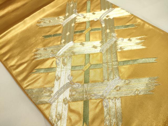 平和屋着物◎太鼓柄袋帯 駒刺繍 総刺繍 竹垣文 金糸 正絹 逸品 DAAJ7914fc
