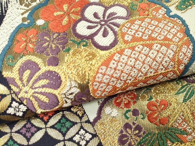 平和屋着物●六通柄袋帯 彩遊小袖 雪輪吉祥花文 金糸 正絹 逸品 DAAJ8719jm