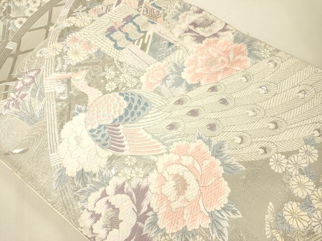 平和屋着物◎六通柄袋帯 九百錦 鷹賀孔雀文 プラチナ箔 正絹 逸品 DAAK2013zy