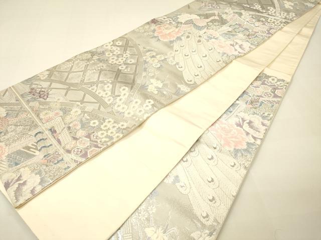 平和屋着物◎六通柄袋帯 九百錦 鷹賀孔雀文 プラチナ箔 正絹 逸品 DAAK2013zy