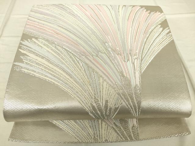 平和屋着物◎六通柄袋帯 唐織 松葉文 銀糸 正絹 逸品 DAAK2088zy