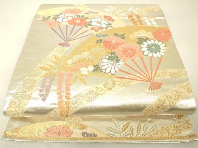 平和屋着物◎六通柄袋帯 扇面花文 金銀糸 正絹 逸品 DAAK2186zy