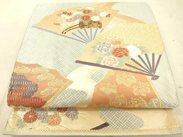 平和屋着物◎西陣 六通柄袋帯 唐織 舞扇花車文 金糸 正絹 逸品 DAAK2231zy