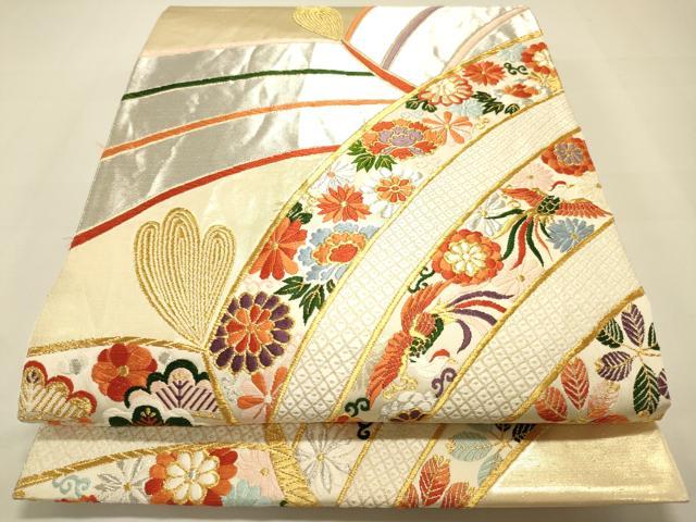 平和屋着物◎六通柄袋帯 唐織 松葉吉祥飛鶴花文 金銀糸 正絹 逸品 DAAK2422zy