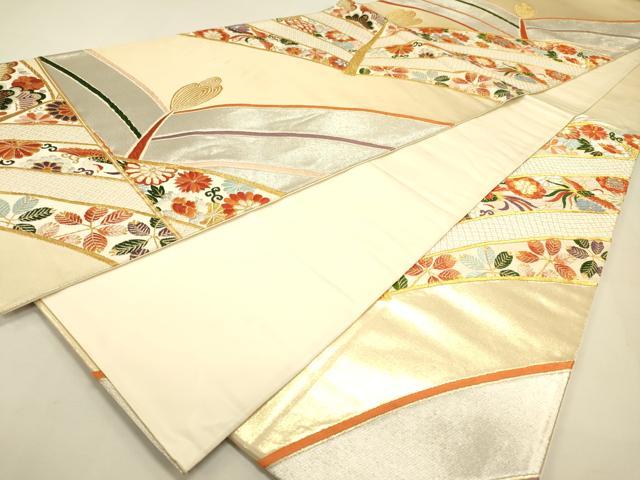 平和屋着物◎六通柄袋帯 唐織 松葉吉祥飛鶴花文 金銀糸 正絹 逸品 DAAK2422zy