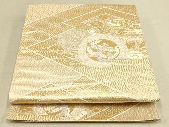 平和屋着物◎六通柄袋帯 花絵皿文 金糸 正絹 逸品 DAAK2605ob