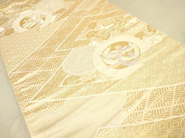 平和屋着物◎六通柄袋帯 花絵皿文 金糸 正絹 逸品 DAAK2605ob