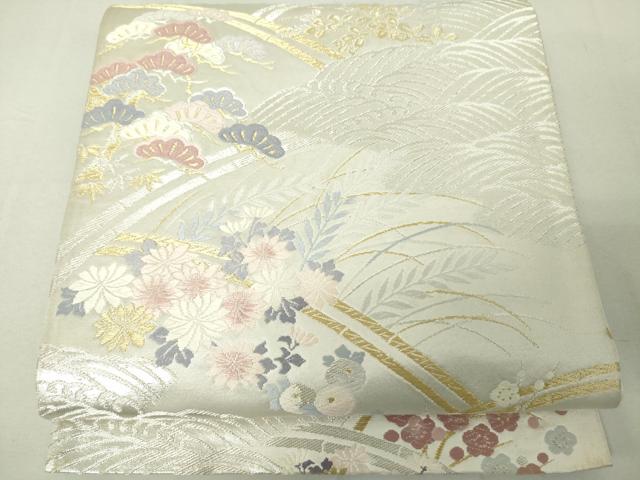 平和屋着物◎六通柄袋帯 唐織 立波花松文 金銀糸 正絹 逸品 DAAK2635ob