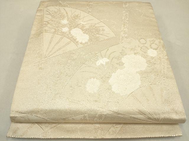 平和屋着物◎六通柄袋帯 扇面花文 金糸 正絹 逸品 DAAK2679ob
