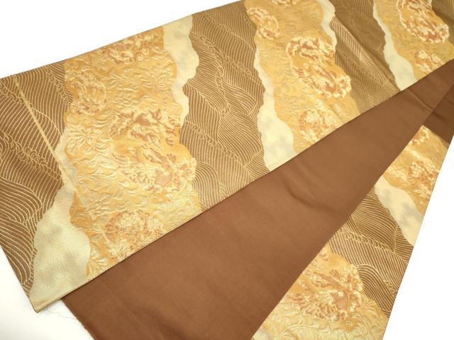 平和屋着物◎六通柄袋帯 道長花鳥文 金糸 正絹 逸品 DAAK2716ob