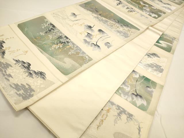 平和屋着物■六通柄袋帯 風景文 シカ 鹿 金銀糸 正絹 逸品 DAAK3378op