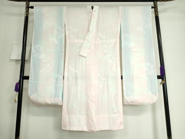 平和屋着物●豪華振袖・長襦袢(無双仕立て)セット 駒刺繍 枝垂れ桜 花手毬 暈し染め 銀通し地 半衿刺繍 逸品 DAAK4883ic