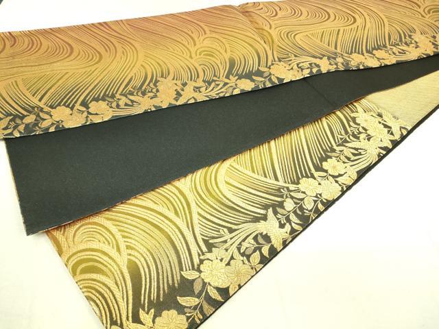 平和屋着物◎六通柄袋帯 流水花鳥文 金糸 正絹 逸品 DAAK5515re