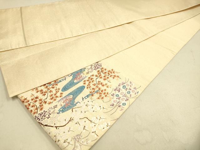 平和屋着物◎綴れ 太鼓柄袋帯 唐織 風景花文 金糸 正絹 逸品 DAAK5582re