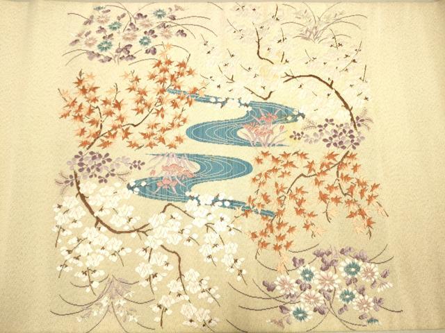 平和屋着物◎綴れ 太鼓柄袋帯 唐織 風景花文 金糸 正絹 逸品 DAAK5582re